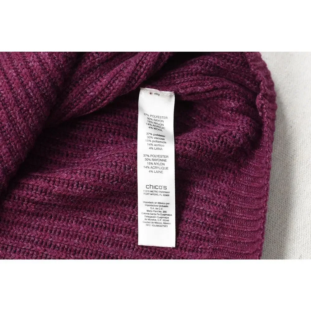 Chico's Women's Size 3 Large XL Purple Ribbed Knit Dolman Short Sleeve Pullover